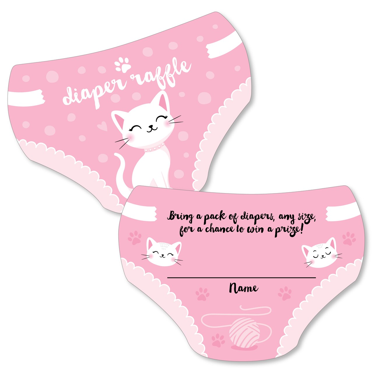 Big Dot of Happiness Purr-fect Kitty Cat - Diaper Shaped Raffle Ticket Inserts - Kitten Meow Baby Shower Activities - Diaper Raffle Game - Set of 24